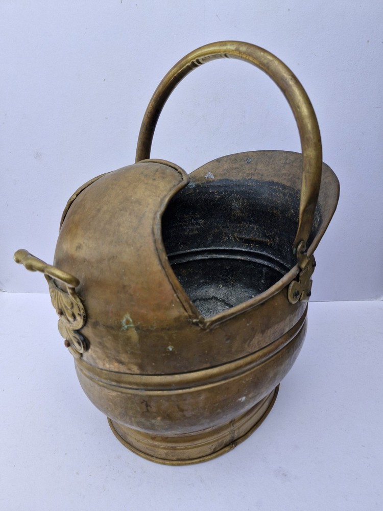Vintage Large Helmet Brass Coal Scuttle