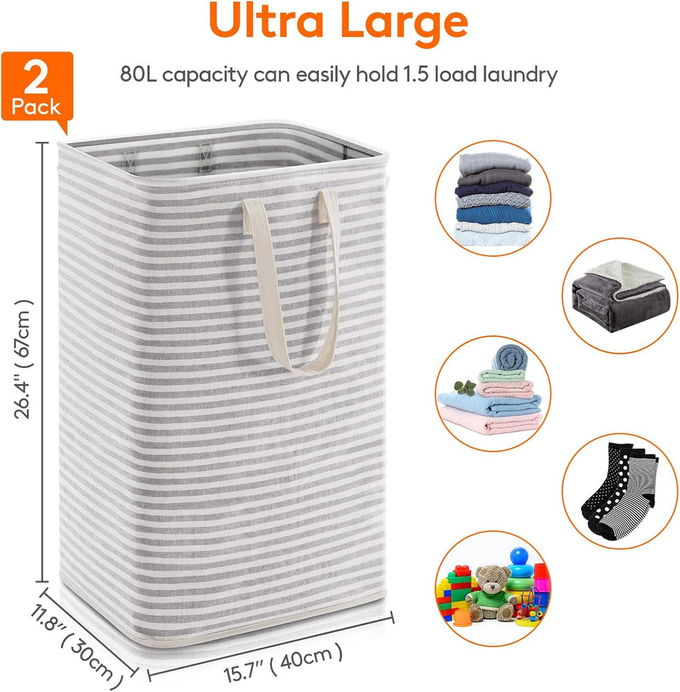 2 Pack Laundry Hamper Large Collapsible Laundry Baskets, Freestanding Waterproof
