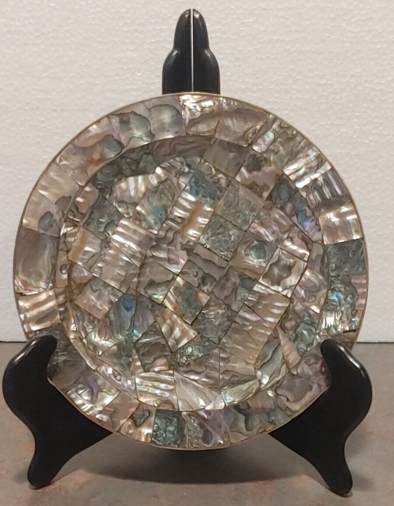 Custom Abalone Inlaid Solid Sterling Silver Dish 6 1/4 Inches