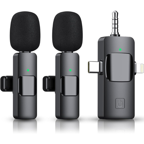 Mini Wireless Microphone for iPhone or Android Cell Phone 2 Lapel Microphones