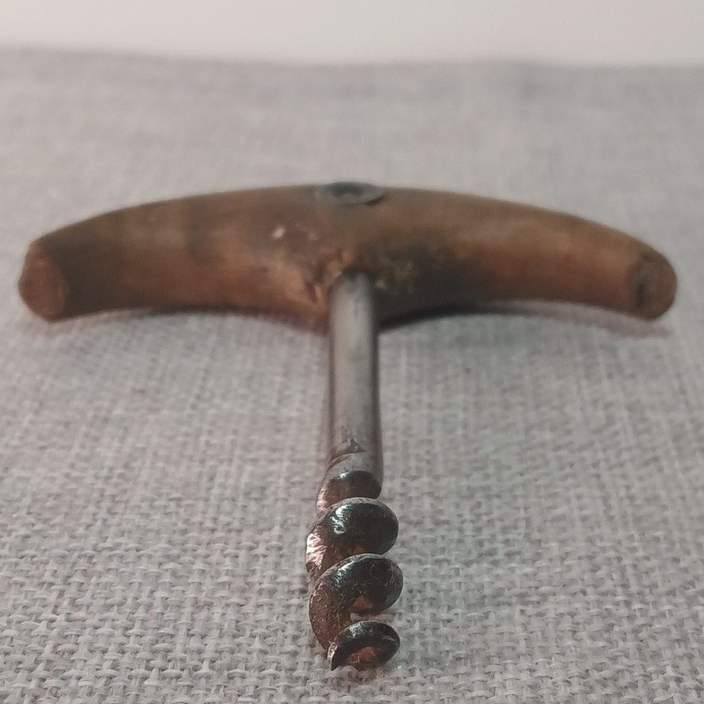 Vintage Antique Corkscrew. Crescent Shaped Wooden Handle