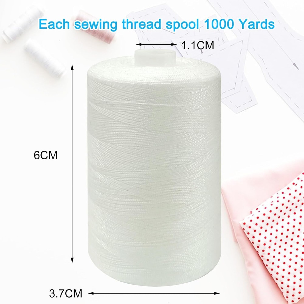 4 Spools Sewing Thread Polyester 1000yd White for Machine & Hand Use US