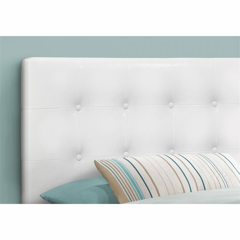 Monarch Twin Faux Leather Button Tufted Upholstered Panel Headboard in White