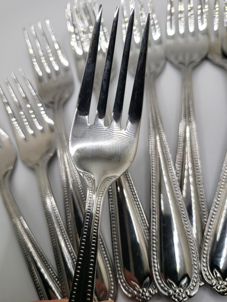 TempTations OLD WORLD BEAD Stainless 18/10 Salad Fork Round Tip Flatware -7 1/8"