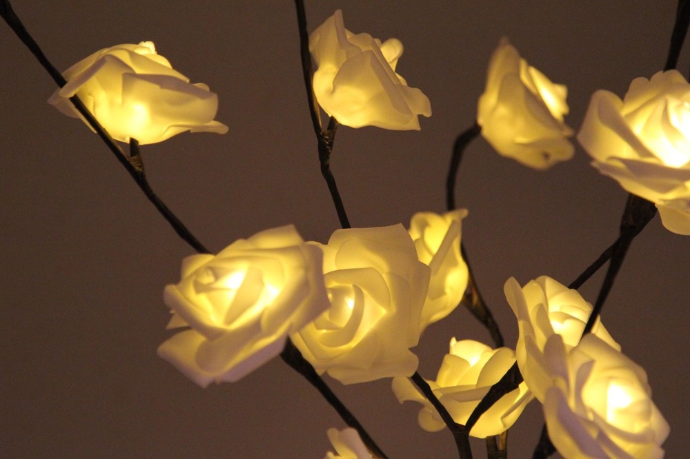 White Rose LED Twig Light Tree Artificial Flower Branch Flexible Vase Table 50cm