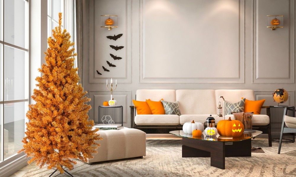 Tree Buddees Black and Orange Halloween / Fall Colored Christmas Tree 6ft Tall