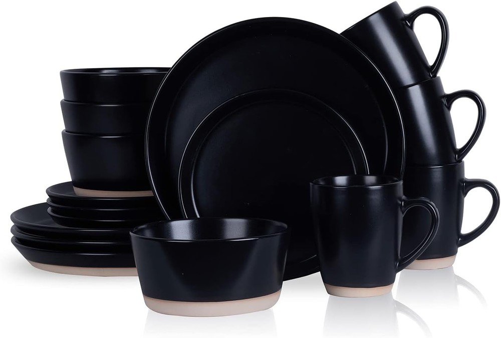 Jules 16-Piece Stoneware Dinnerware Set for 4 - Matte Black, Durable & Elegant