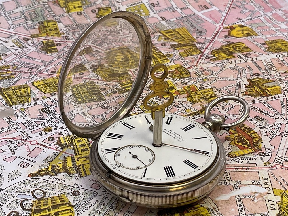 Spring flip . White Manchester . Silver 1891 . POCKET WATCH