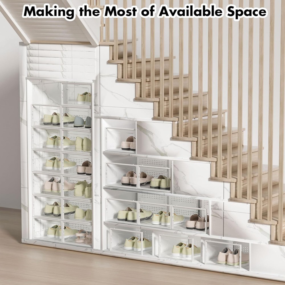 Shoe Storage Box, 15 Pack Clear Plastic Stackable Shoe Organizer for Closet