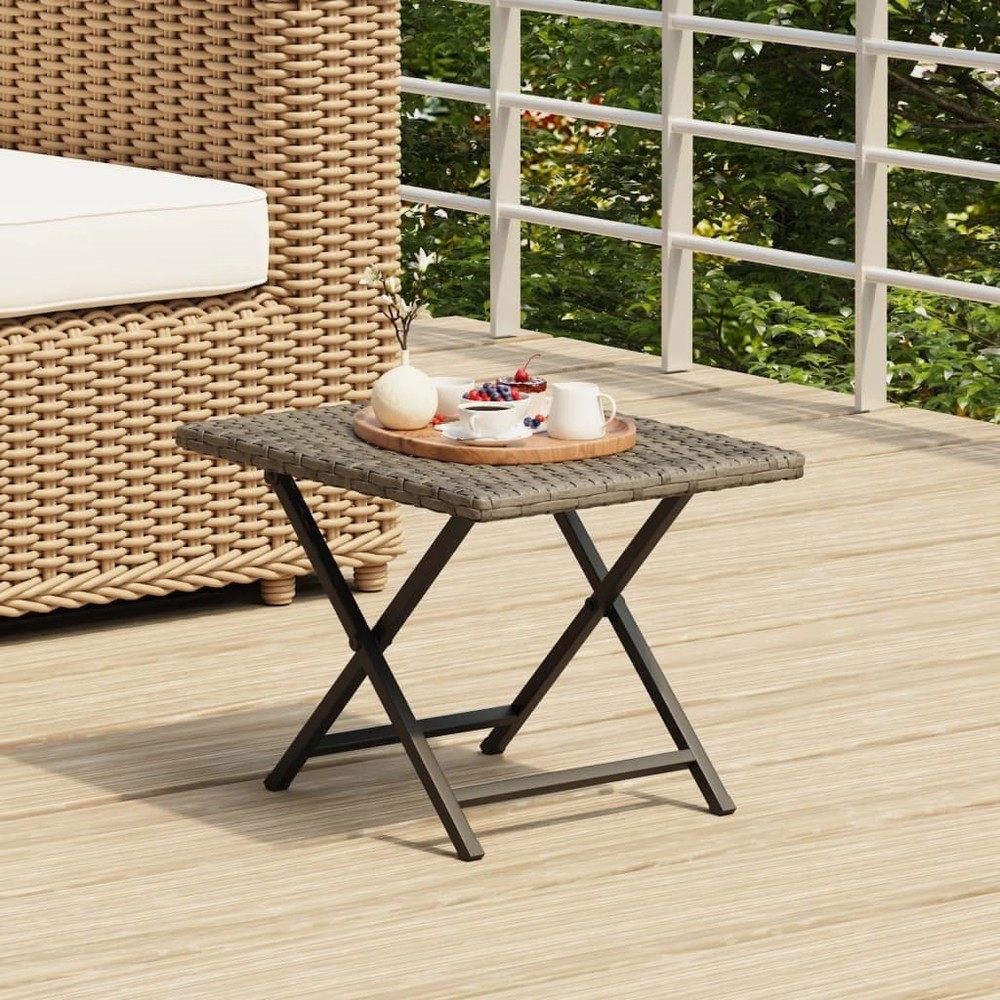 Folding Table Grey PE rattan, powder-coated steel Compact