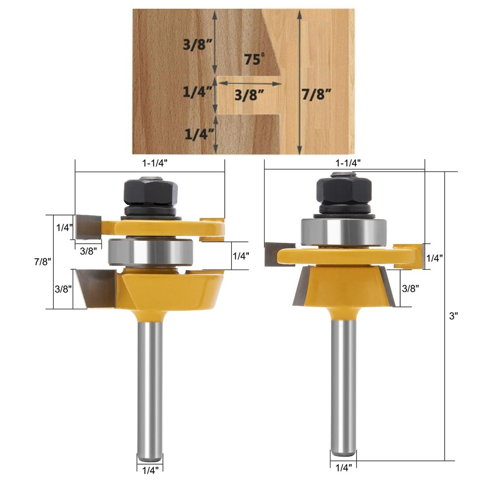 15° Bevel Tenon Joint Router Bit- Lock Miter & Woodworking Router Bits Set