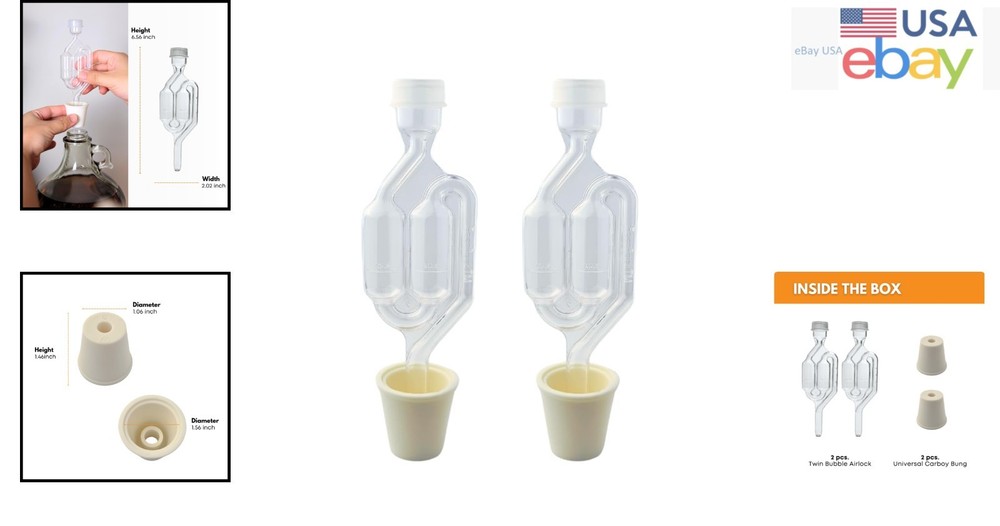 2-Pack Fermentation Airlocks with Stoppers for Kombucha and Mead Brewing