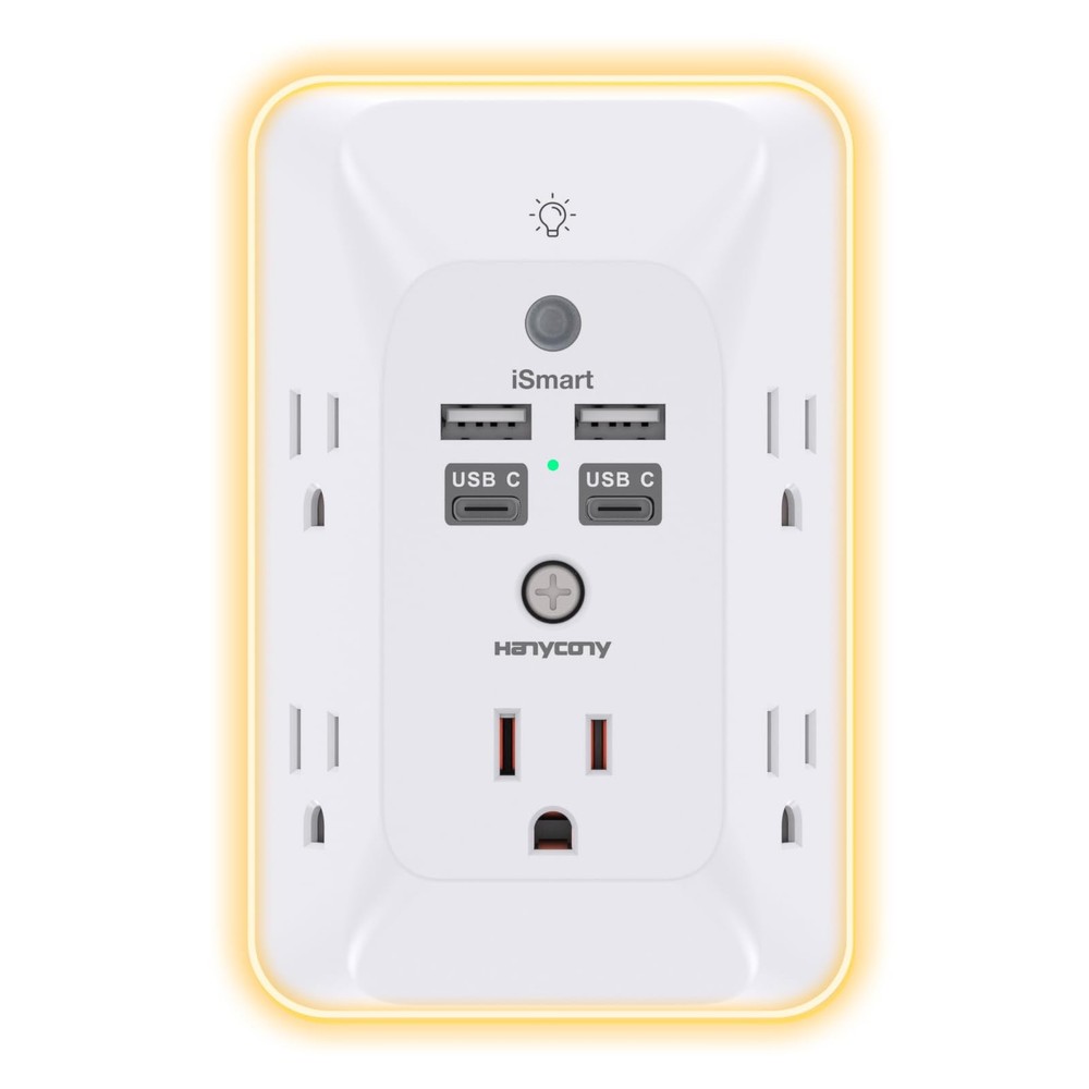 Multi Plug Outlet, Outlet Extender with 4 USB Ports 2 USB C and Night Light, ...