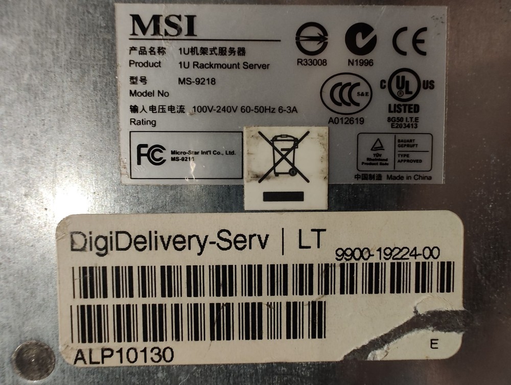 DigiDesign SERV|LT DigiDelivery Rackmount Server LT MS-9218 Server MS-9618