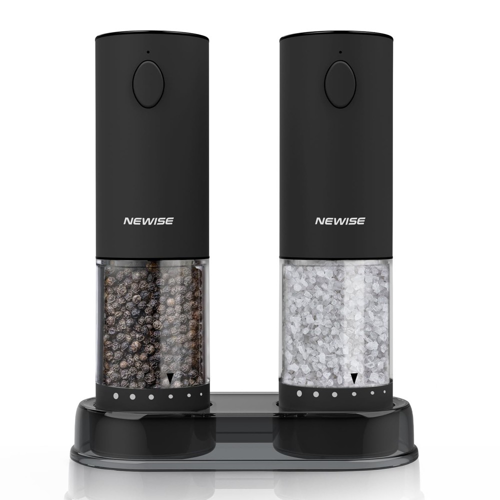 Electric Salt & Pepper Grinder Set, Rechargeable with LED Light & External Co...