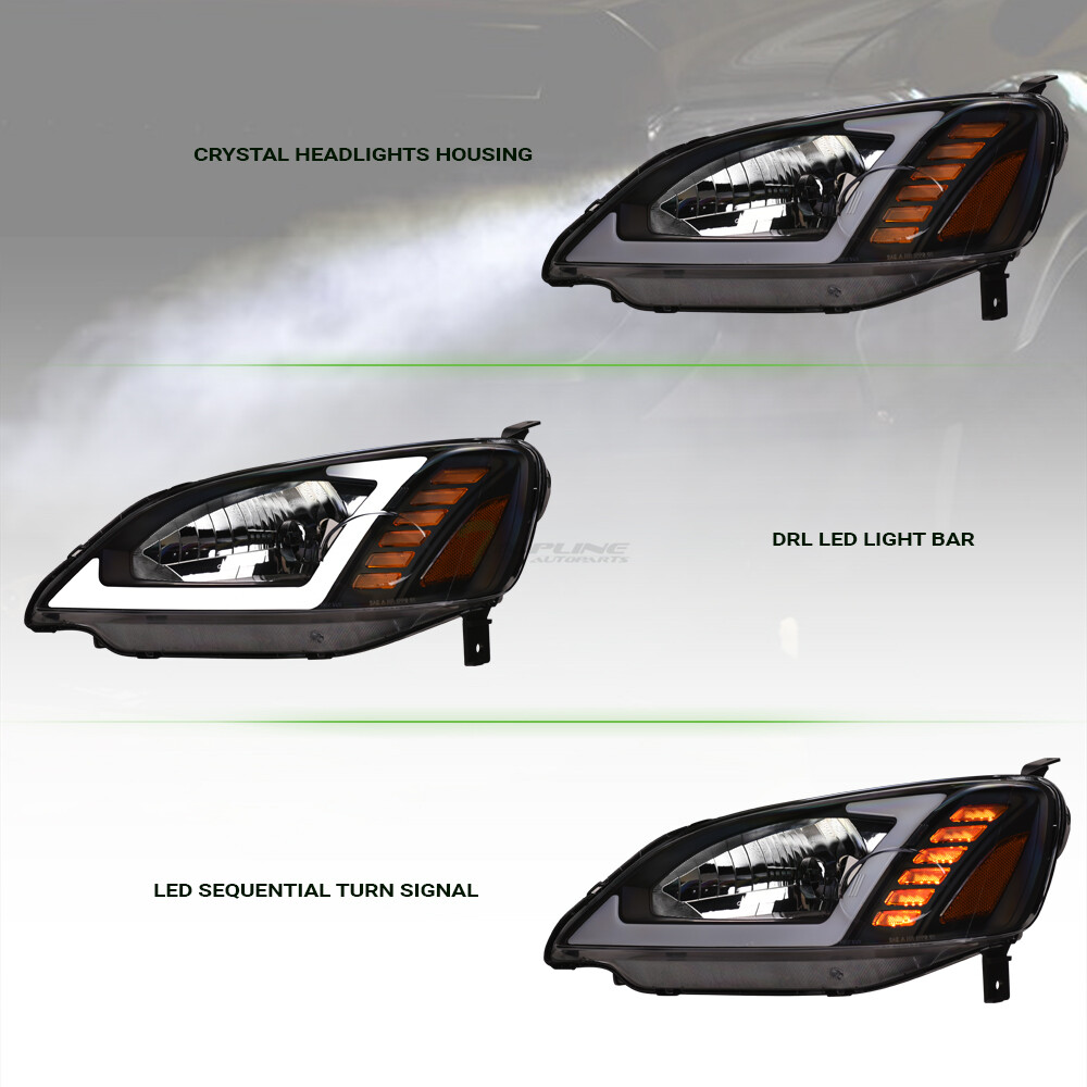 Topline For 2001-2003 Civic 2D/4D Switchback Sequential LED Strip Headlights Blk