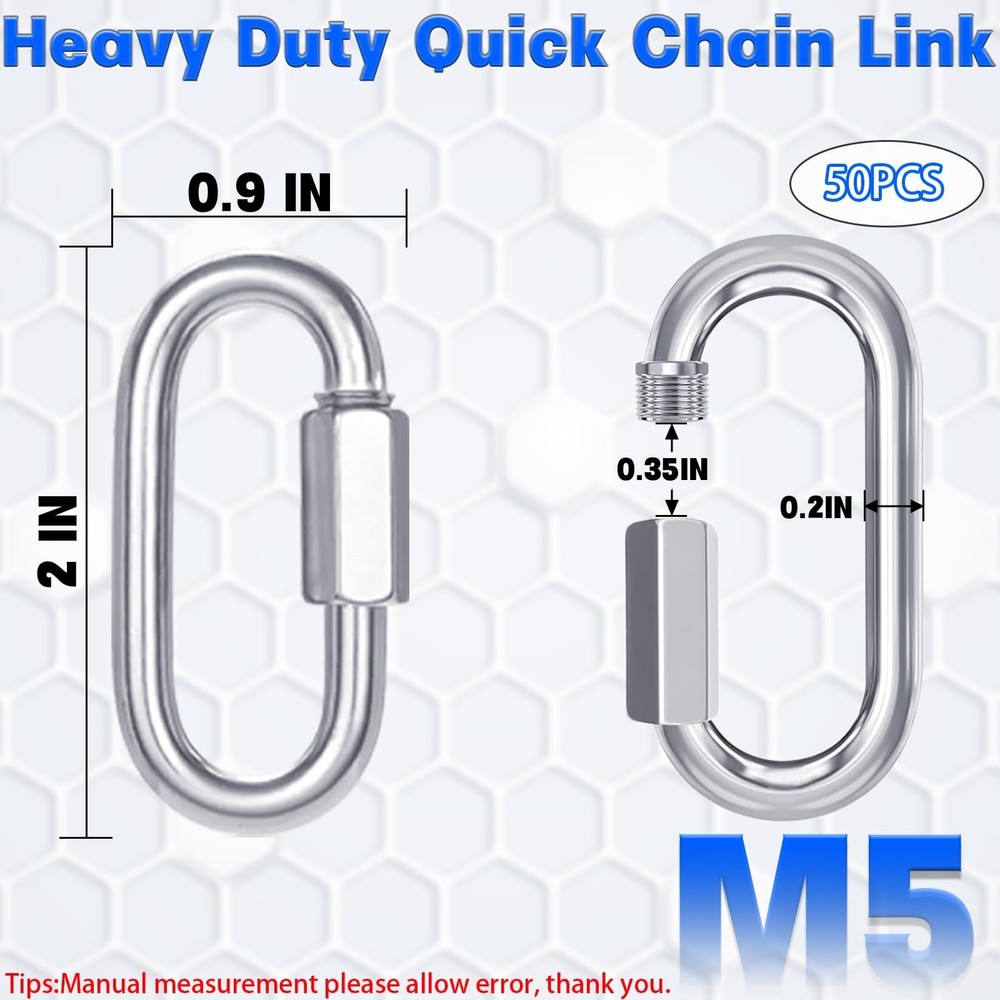 50-Pack M5 3/16 Inch Quick Link Chain Connectors, 2IN Galvanized Thread Quick...