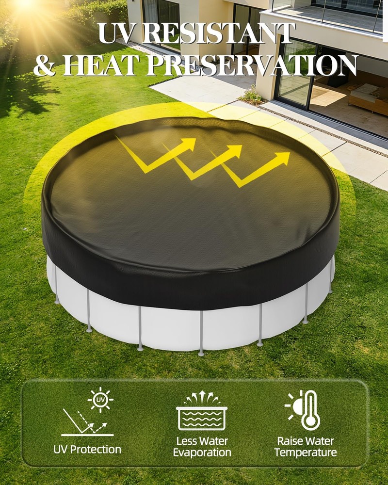 28 ft Round Pool Covers for Above Ground Pools, Thicker Solar Pool Cover Prot...
