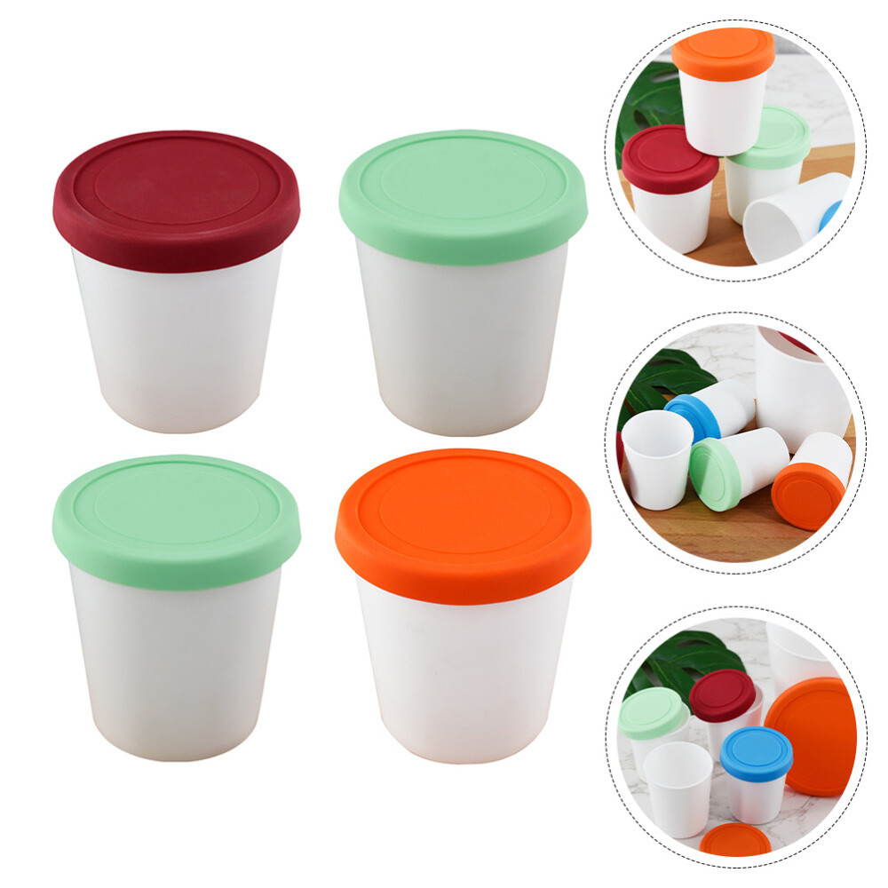 4 Pcs Homemade Ice Cream Yogurt Container Cups Stackable Freezer Containers