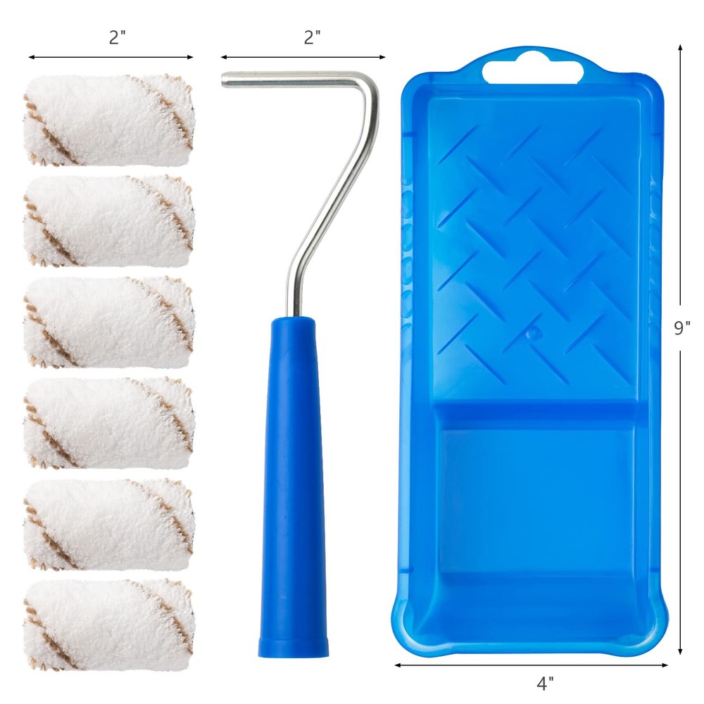 Paint Roller Kit, 9 Pack, 2 Inch Microfiber Paint Roller Covers, Small Paint ...