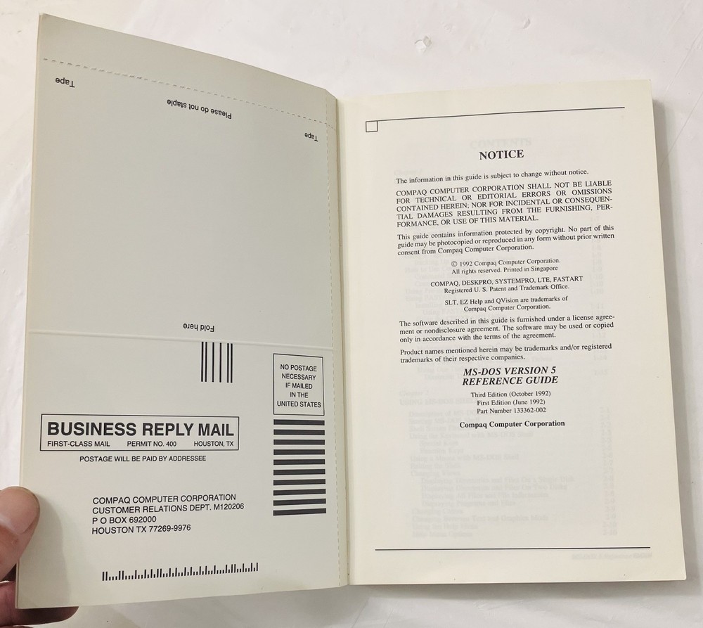 MS-DOS Version 5 Reference Guide Compaq Vintage Softcover User Manual PC DOS VG