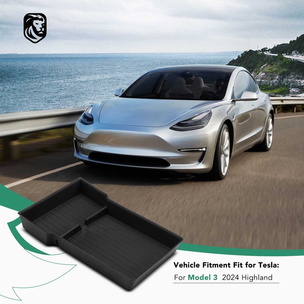 Black Storage Compartment Box for Tesla Model 3 2024 Center Armrest Lower Bottom
