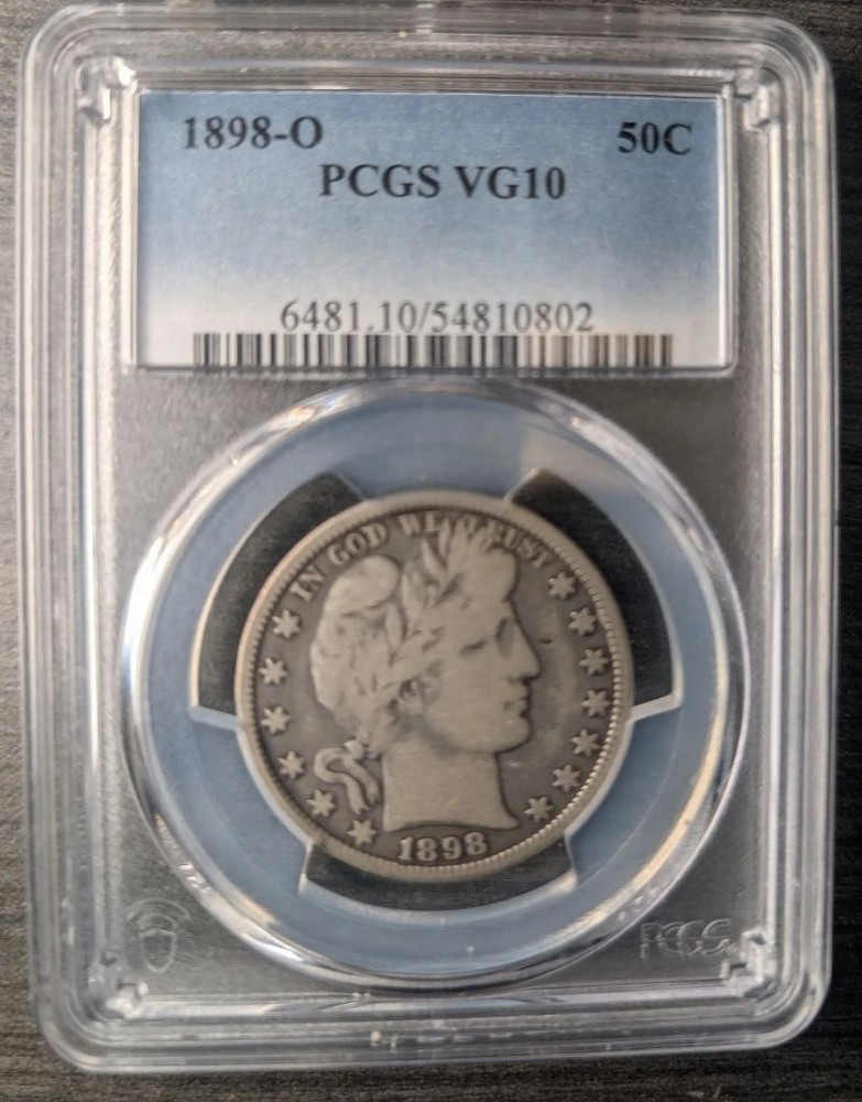 1898-O Barber Half Dollar – PCGS VG10 – New Orleans Mint