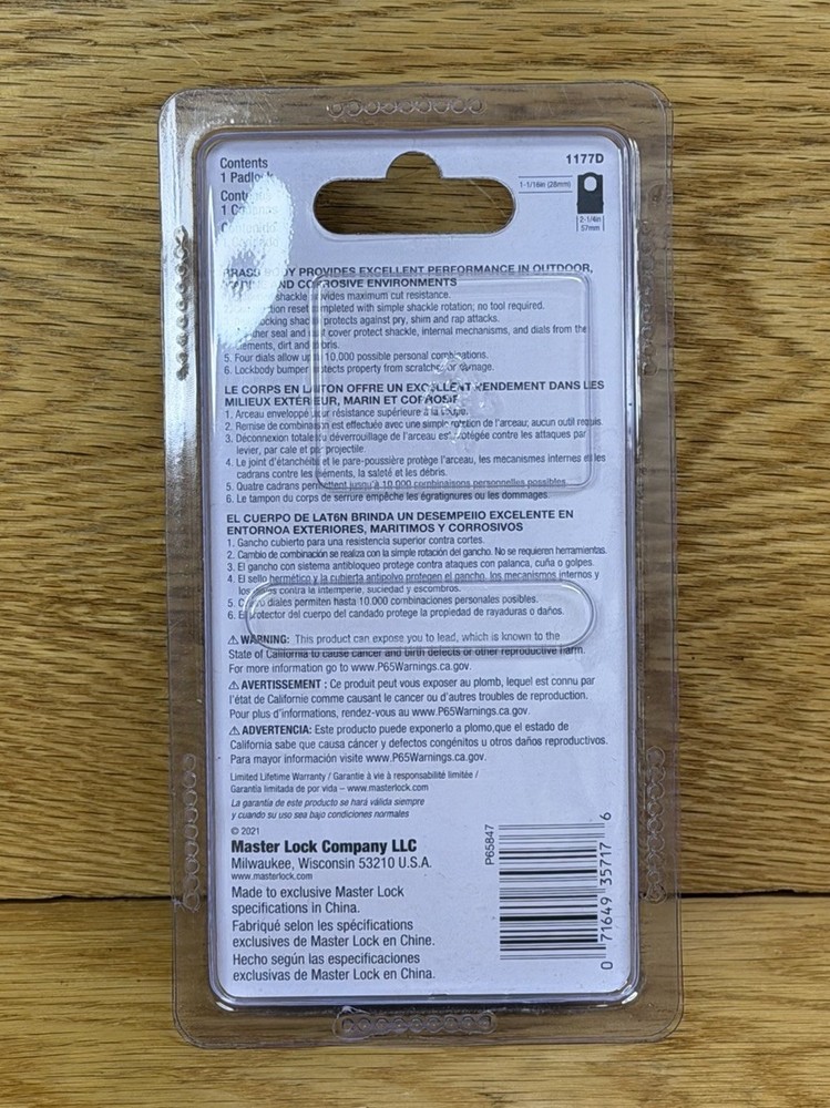 MASTER LOCK 1177D PROSERIES® COMBINATION BRASS PADLOCK NEW