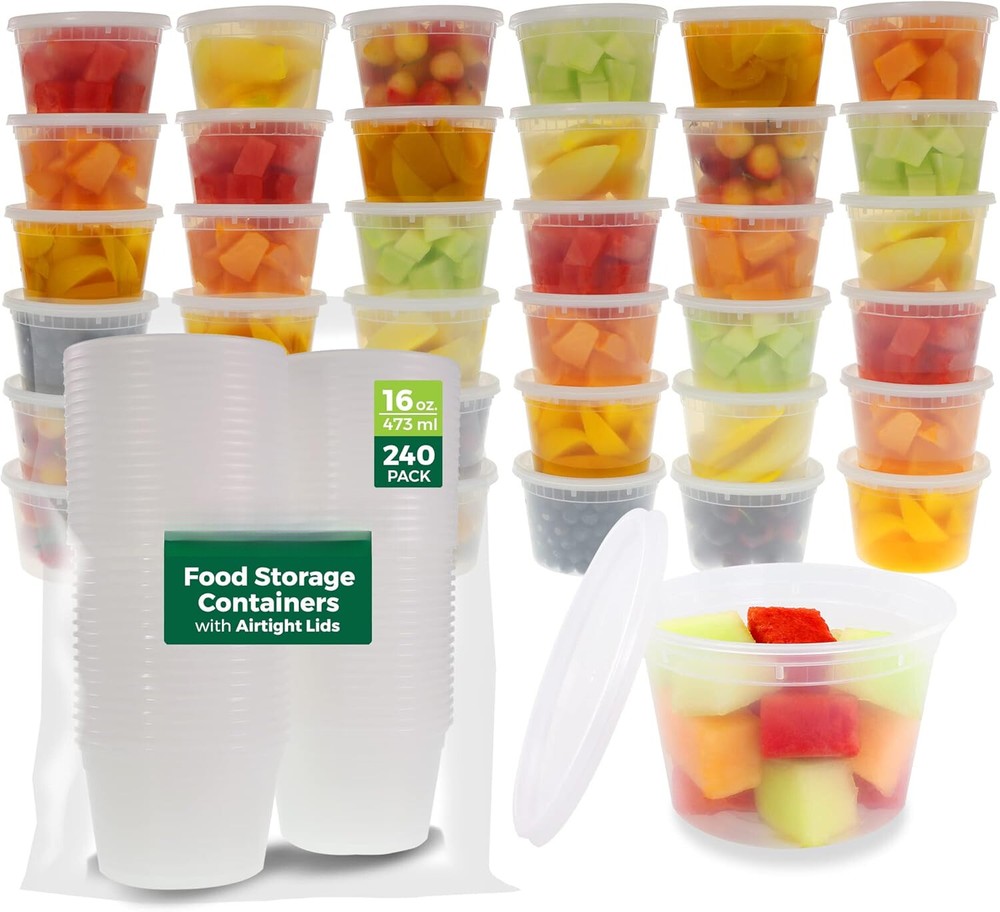 [240 Pack] 16 oz Food Storage Containers, Plastic | Stackable | Leakproof, Clear