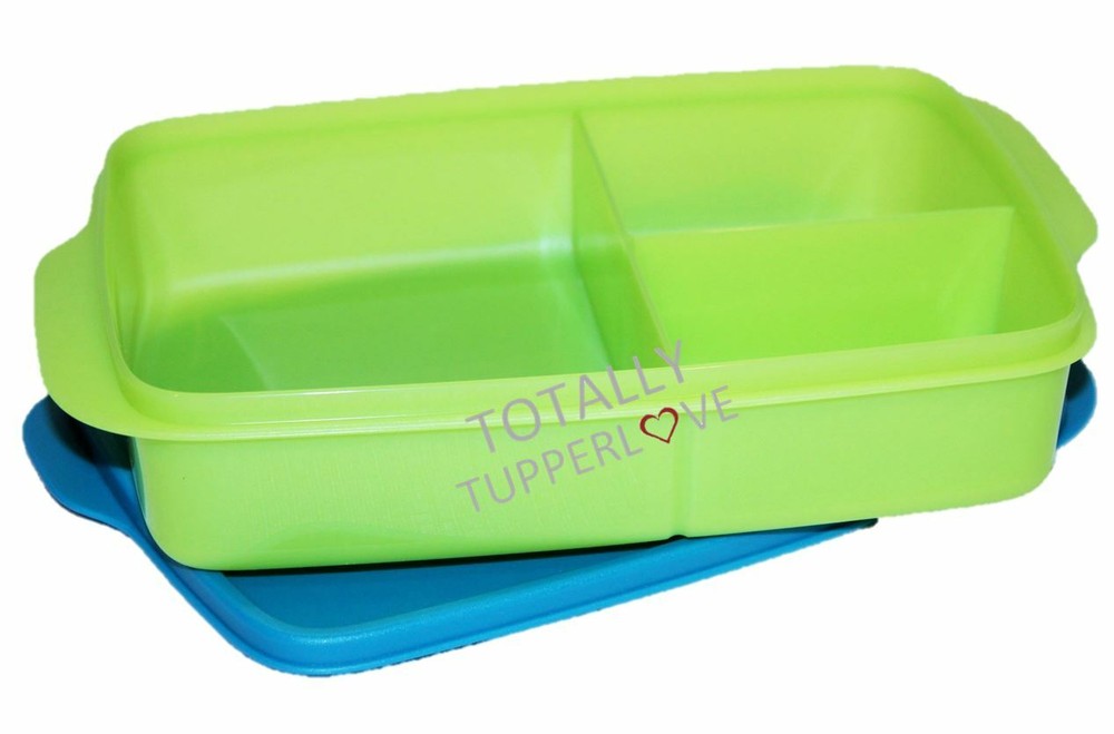 Tupperware Large Lunch-It Divided Lunch Bento Box Green Peacock Blue Keeper ❤️