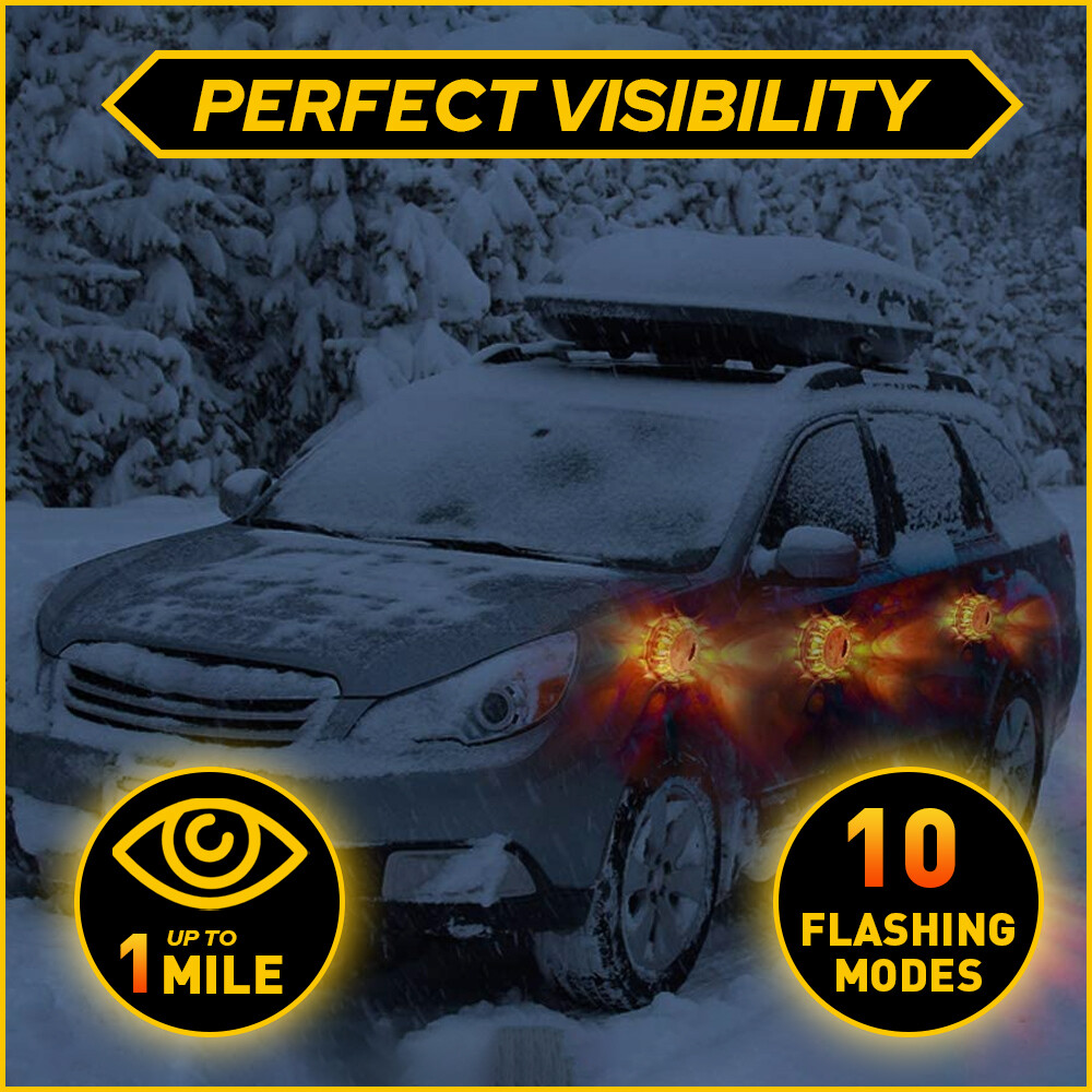 2PCS LED Safety Flare Warning Disc Flashing Roadside Light Strobe Beacon