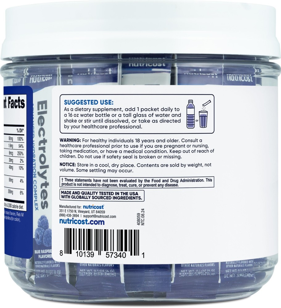 Nutricost Electrolytes Complex, Blue Raspberry Flavored, 40 Stickpacks