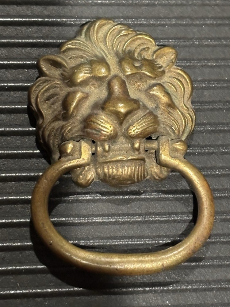 3 LION HEAD Pull Drawer Pull Antique VTG Brass 2” Tall Handle