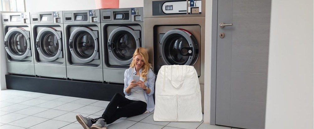 Pack of 2, 100% Breathable Cotton Canvas Laundry Backpack with Drawstring Clo...