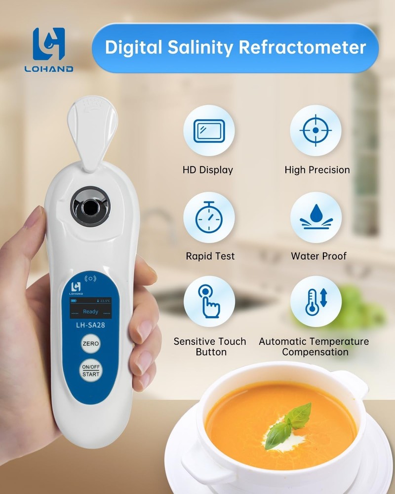 Digital Salinity Refractometer Testing Kit 3-in-1 with ATC/Refractive Index (RI)