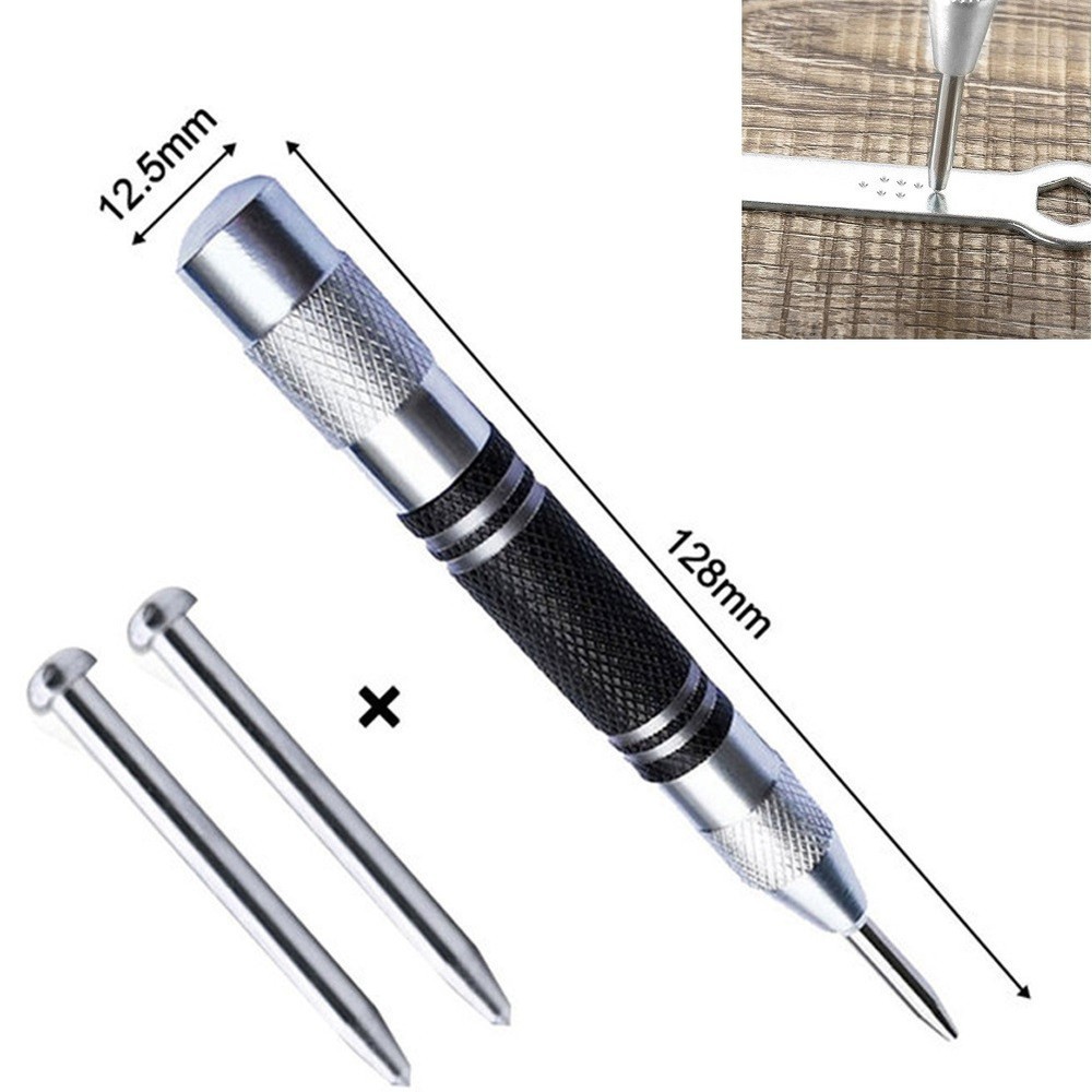 Automatic Center Punch Spring Loaded Tool With 2 Pcs Spare Punch Adjustable