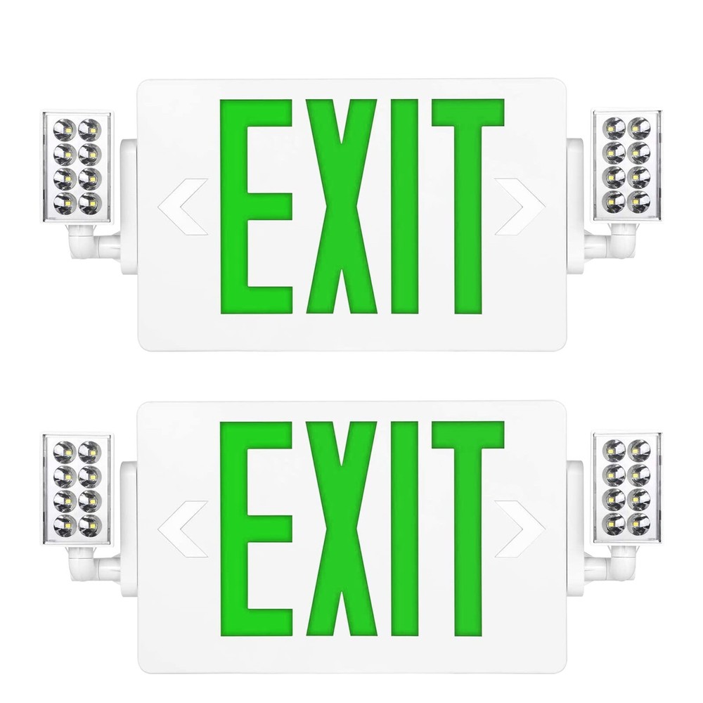 UL Listed Led 2 Packs Led Green Exit Sign with Battery Backup Combo Exit Lights.