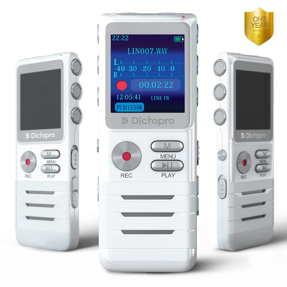 Voice Activated Digital Recorder - Ultra Sensitive Dual Mics, Small, White