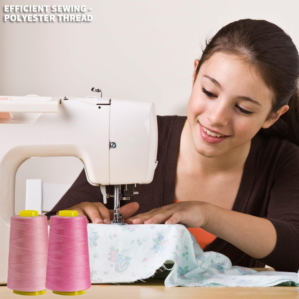 All Purpose Polyester Sewing Thread 4 Pack 12000 Yards Pink Cones Serger