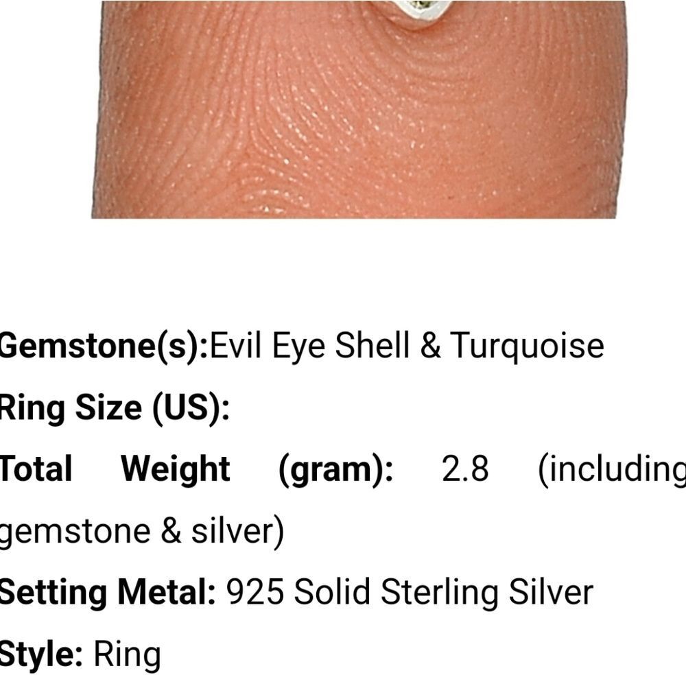 Composite Evil Eye Shell & Turquoise 925 ring 7