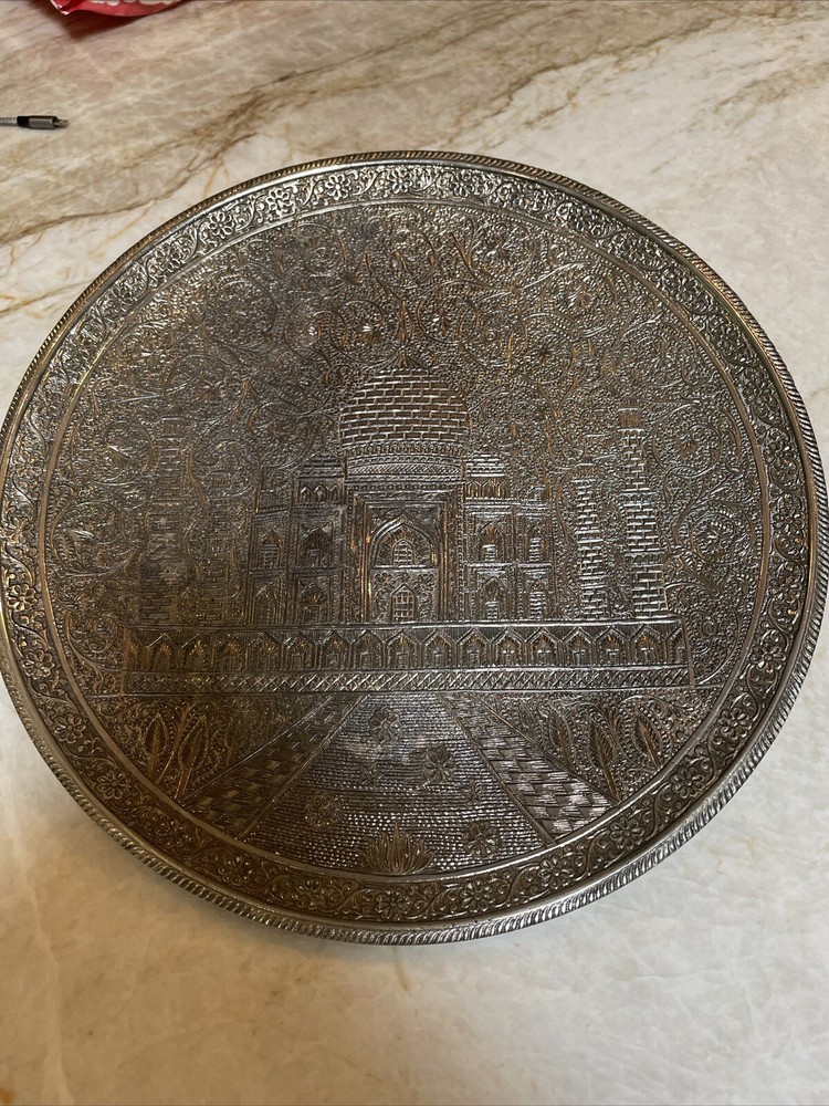 Silver Engraved Taj Mahal Wall Plate