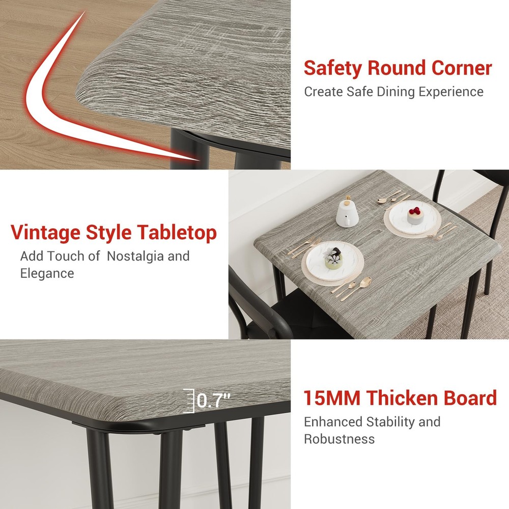 Space-Saving 3-Piece Dining/Kitchen Table Set for 2 W/2 Upholstered Chairs,Home
