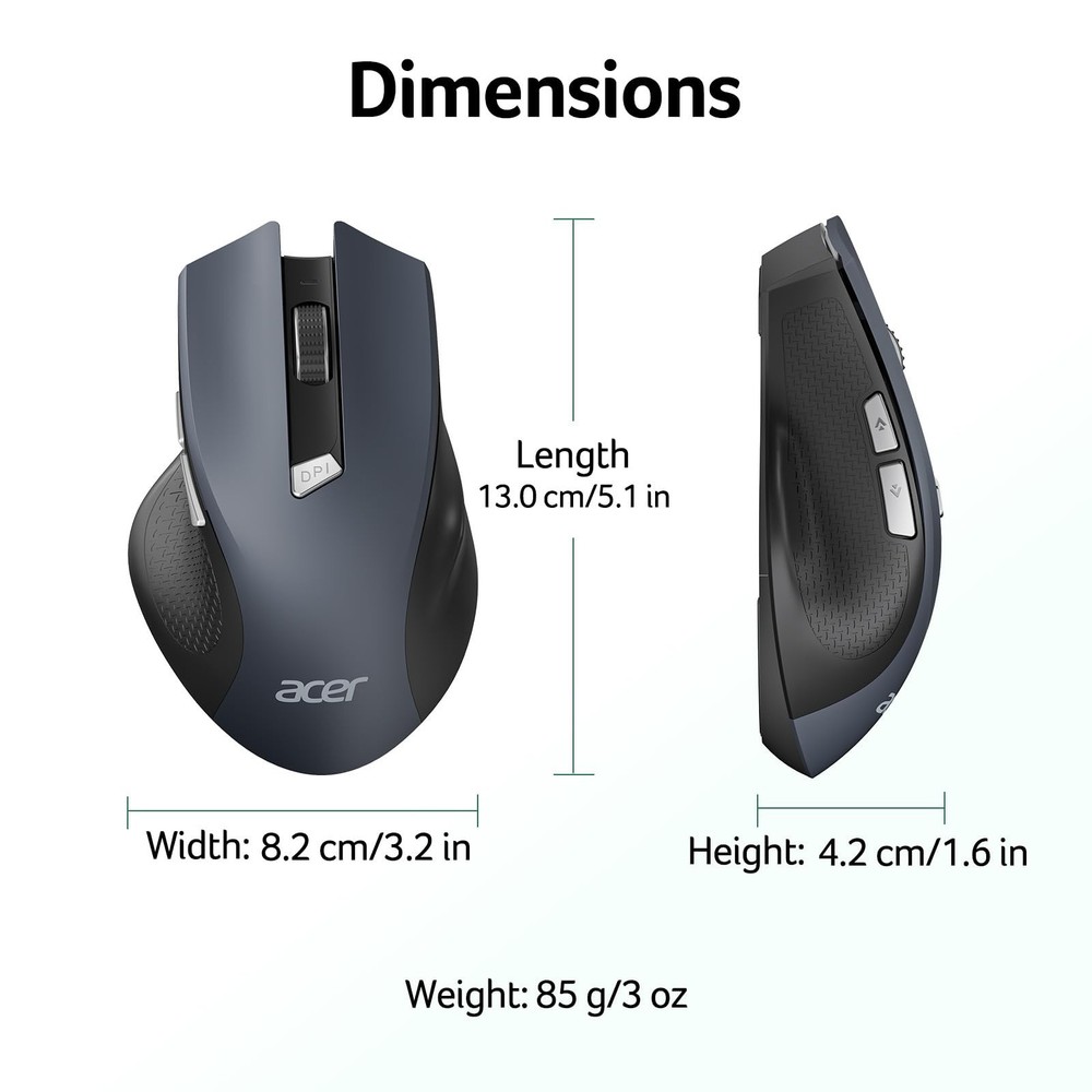 acer Wireless Mouse for Laptop, 2.4GHz Computer Mouse 3 Adjustable DPI Office...
