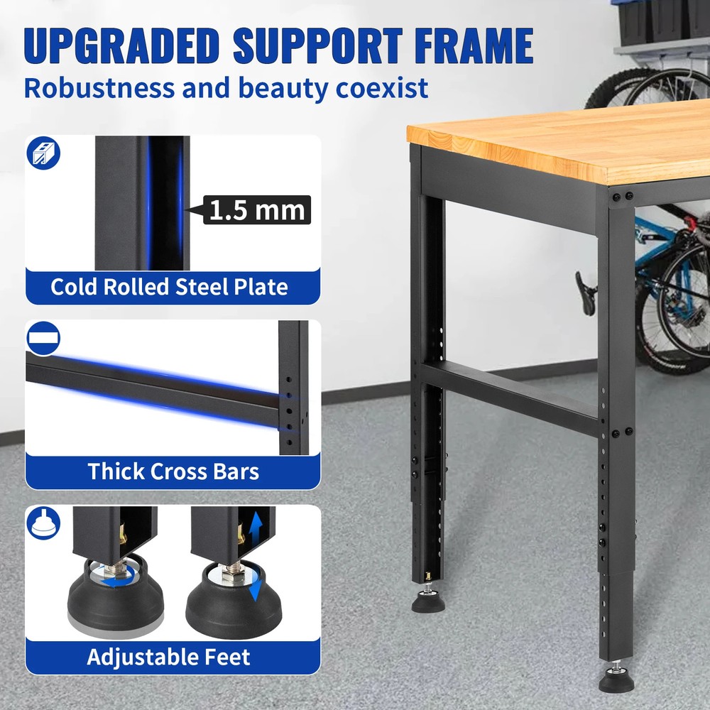 2000lbs Adjustable Workbench 48/61" L x 20" W Work Table with 28.3"-38.1" Height