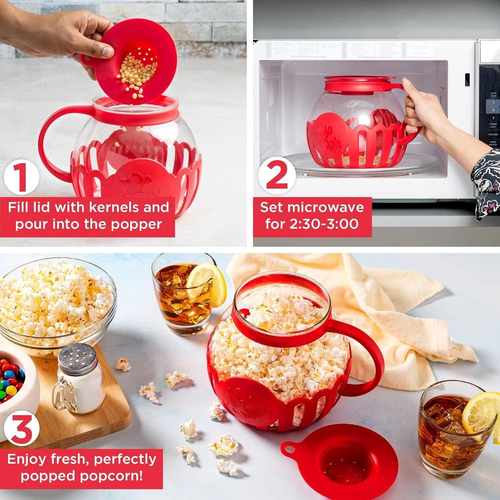 Ecolution 3-Quart Micro-Pop Glass Popcorn Maker - BPA-Free & Dishwasher Safe