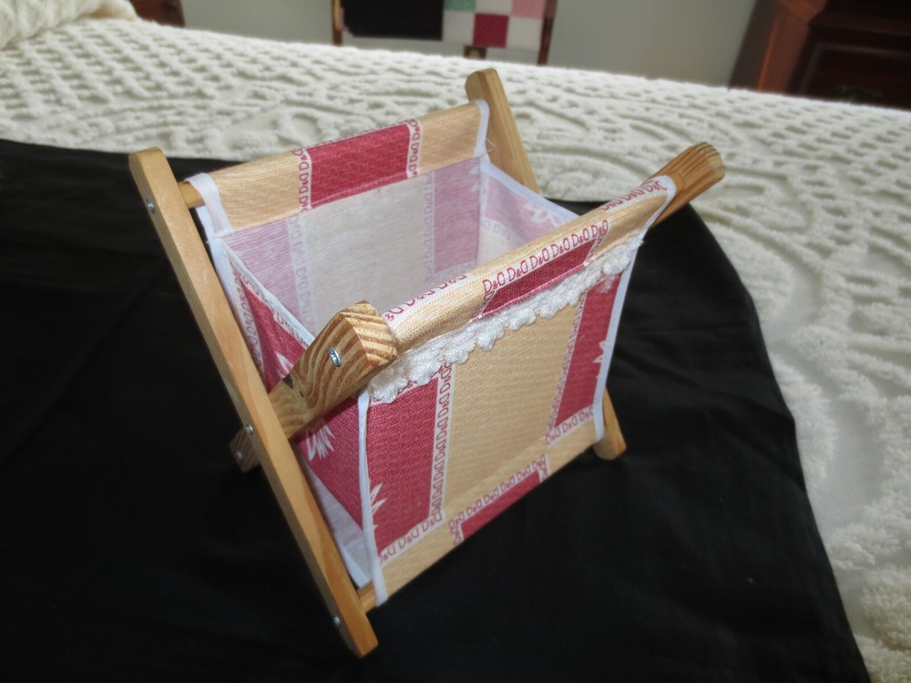 HANDMADE  Wood Framed FABRIC Needlework Project 7.5"x 9"x3" STORAGE CONTAINER