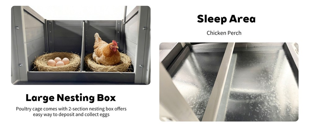 Wooden Chicken Coop with Nesting Box, Pull-Out Tray, Waterproof Roof