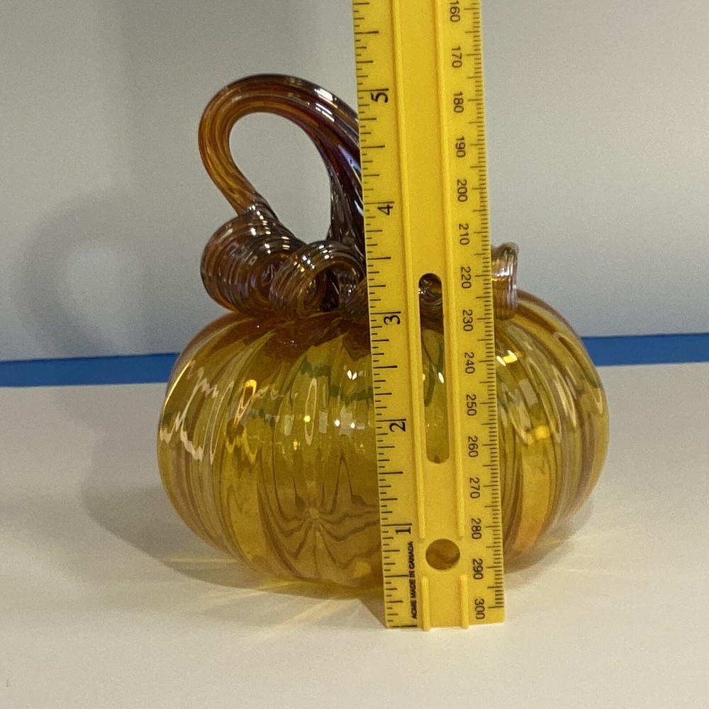 Handblown Amber art class studio crafted pumpkin