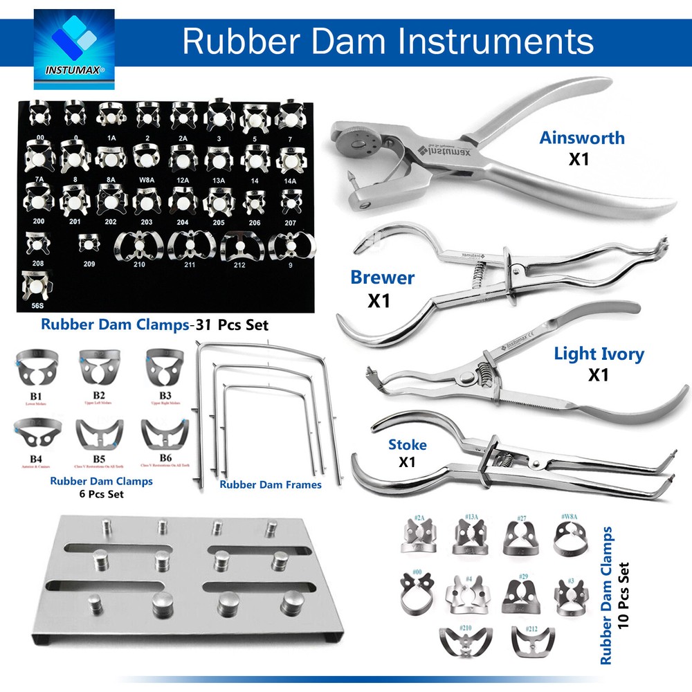 Dental Rubber Dam Kit Brinker Clamps Punch Forceps & Frame for Endodontic