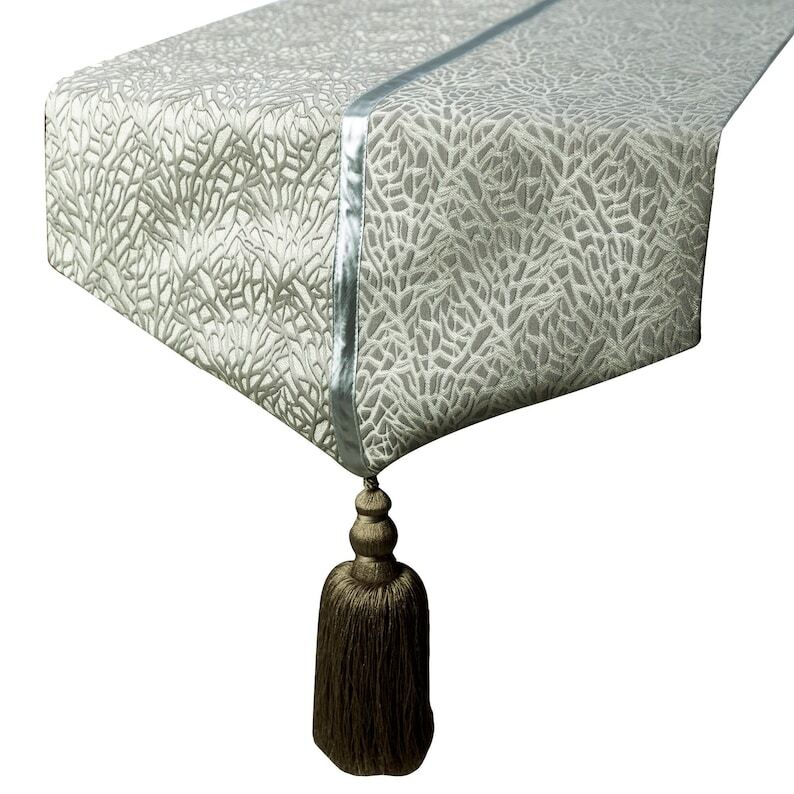 Decorative Table Runner Silver Silk Wedding Décor Table Décor - Silver Fern
